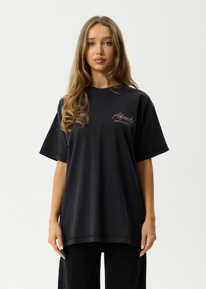AFENDS Mens Valentine - Heavyweight Boxy Tee - Stone Black