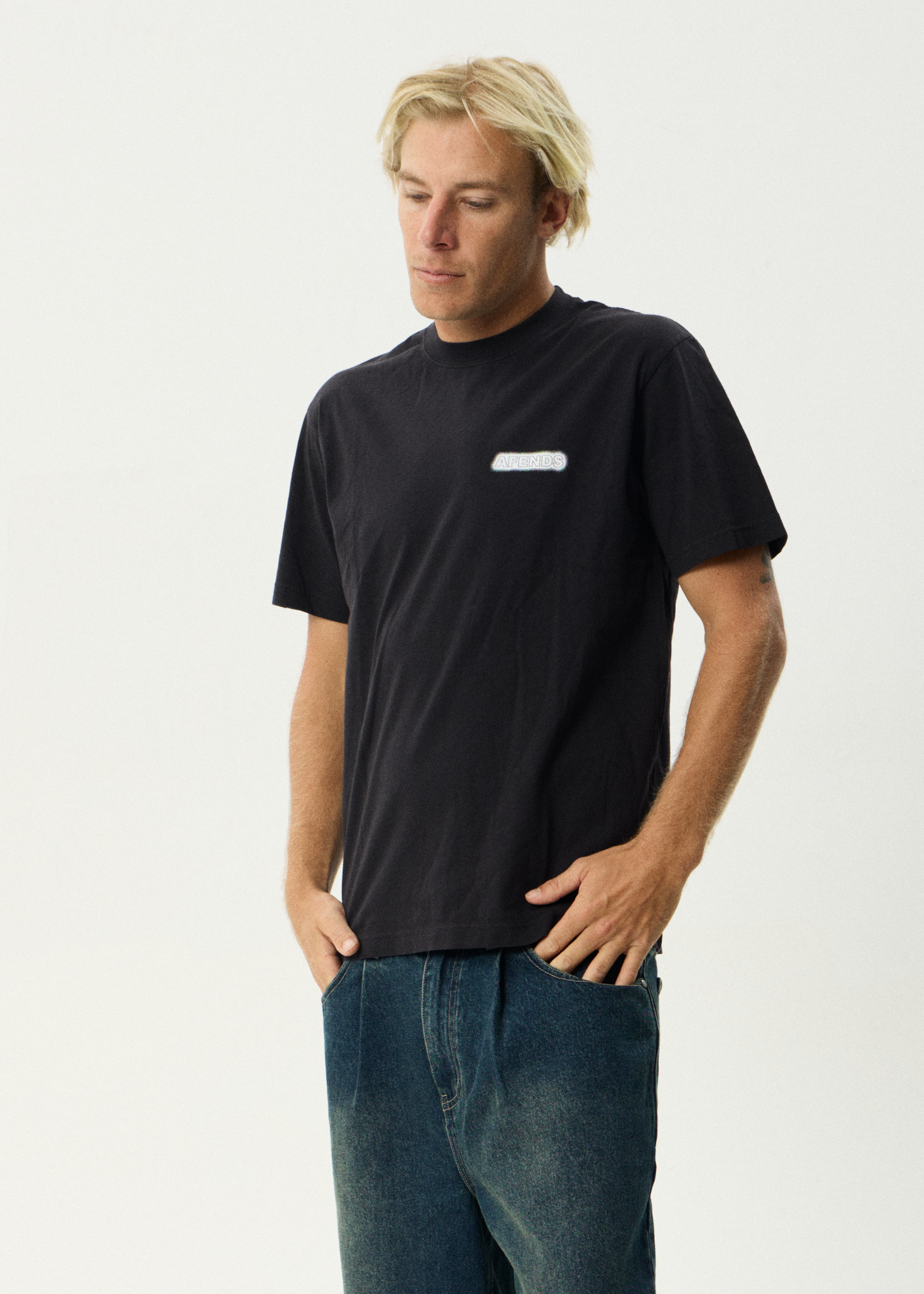 AFENDS Mens X-Ray - Retro Tee - Stone Black