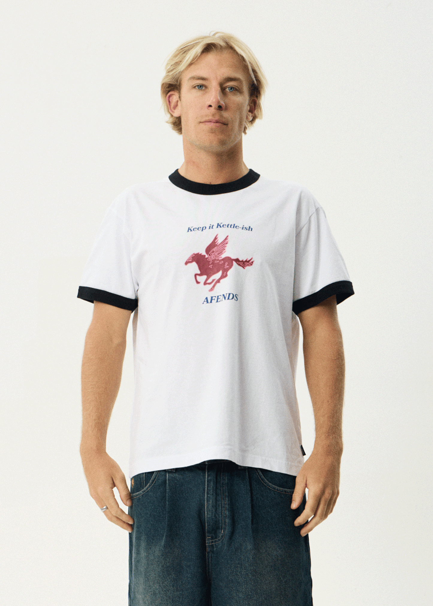 AFENDS Mens Kettle - Heavyweight Boxy Ringer Tee - White