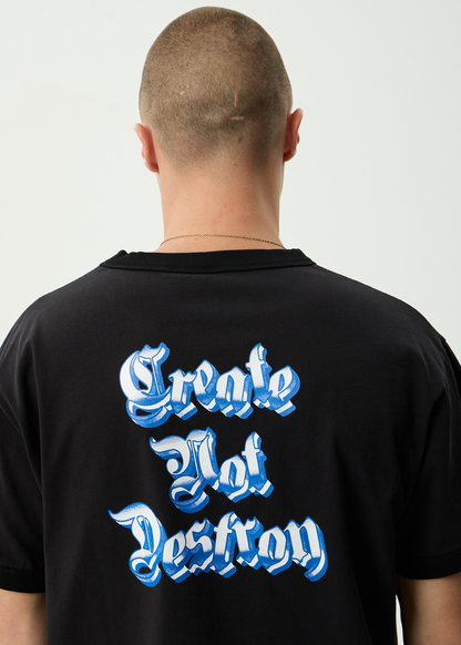 AFENDS Mens Created - Heavyweight Boxy Ringer Tee - Stone Black