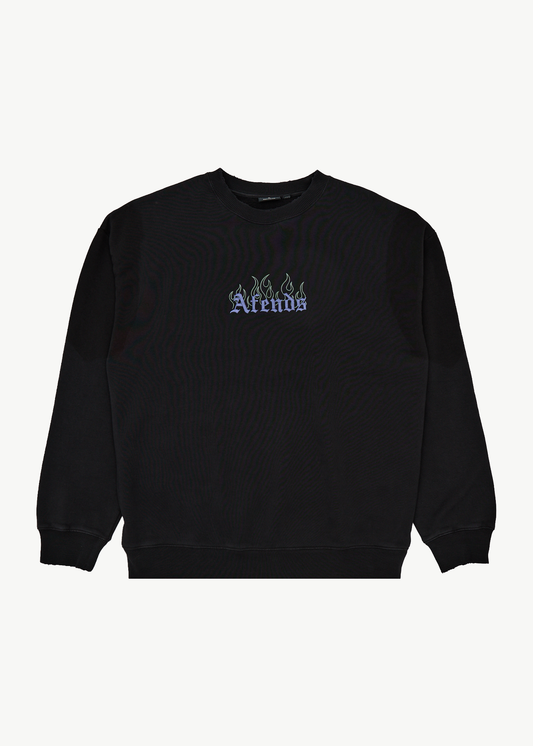 AFENDS Mens Temporal - Heavyweight Crew Neck - Stone Black