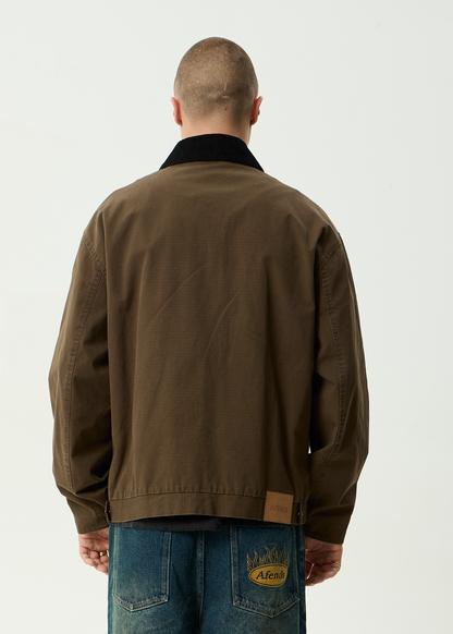 AFENDS Mens Casino Oracle V.2 - Workwear Jacket - Washed Coffee