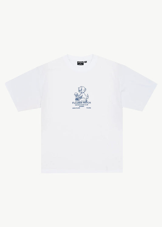 AFENDS Mens Flower Patch - Heavyweight Boxy Tee - White