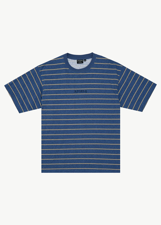 AFENDS Mens Eureka - Boxy Tee - Slate Blue Stripe