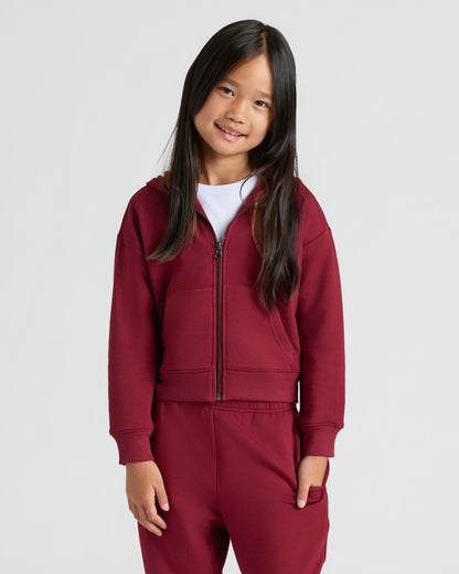 Girls Black & Dark Maroon Cropped Zip Hoodie 2-Pack