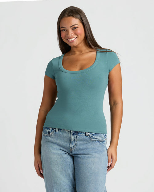 Womens Stormcloud Ribbed U-Neck Tee