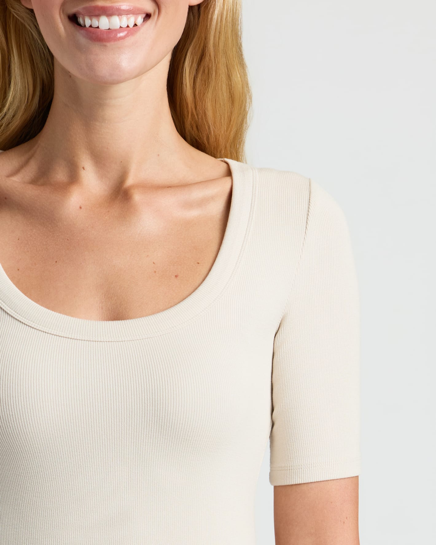 Womens Ribbed 3/4 Sleeve Scoop Neck Tee 6-Pack