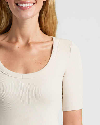 Womens Ribbed 3/4 Sleeve Scoop Neck Tee 6-Pack