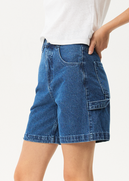 AFENDS Womens Emilie - Denim Workwear Short - Authentic Blue