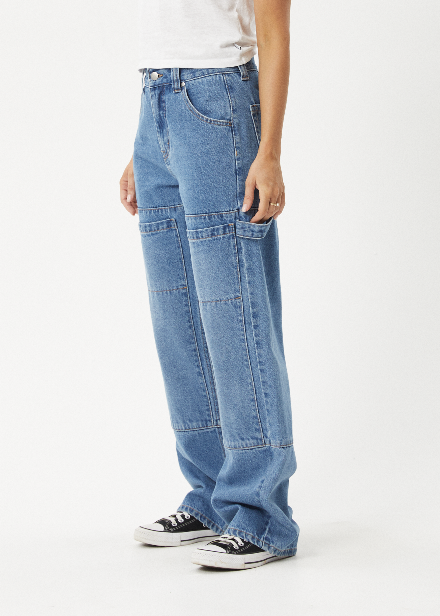 AFENDS Womens Moss - Denim Workwear Jean - Worn Blue