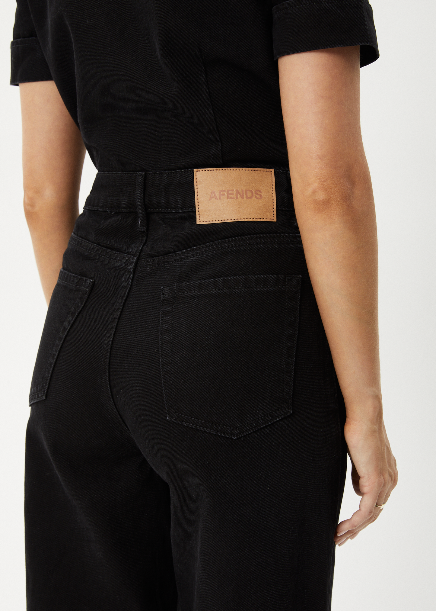 AFENDS Womens Miami - Denim Flared Jumpsuit - Washed Black