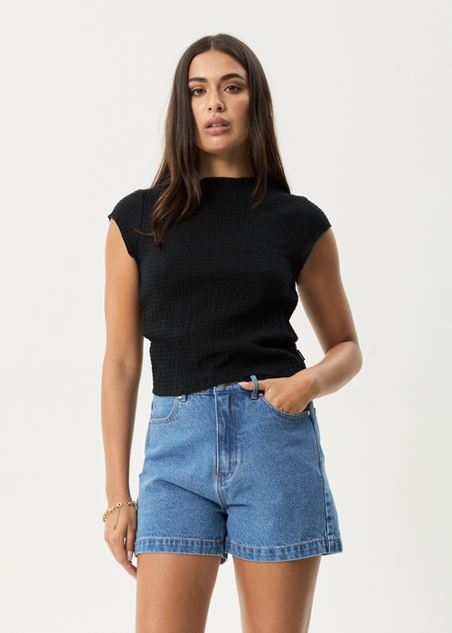 AFENDS Womens Wren - Seersucker Top - Black