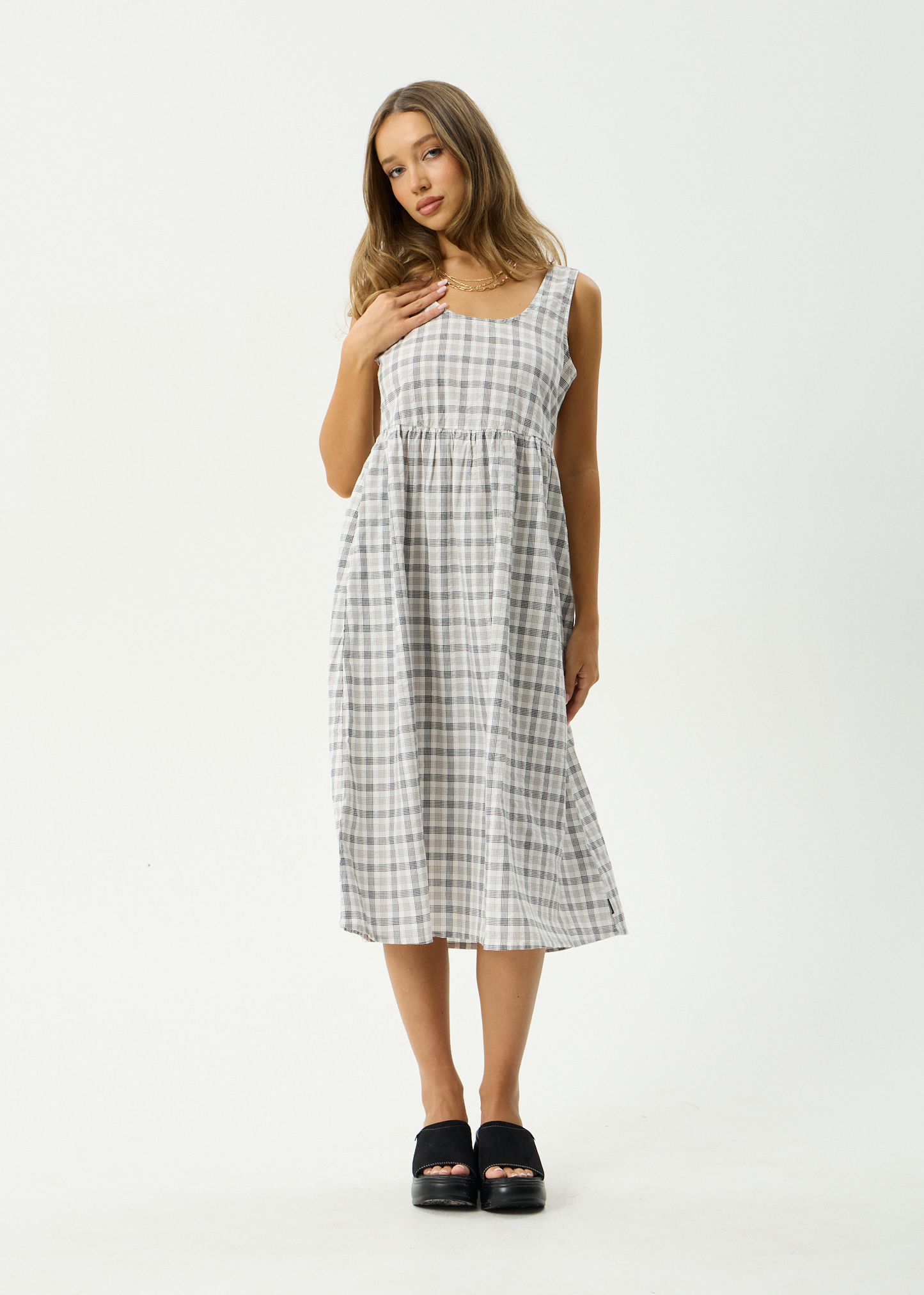 AFENDS Womens Leo - Seersucker Midi Dress - Black / White