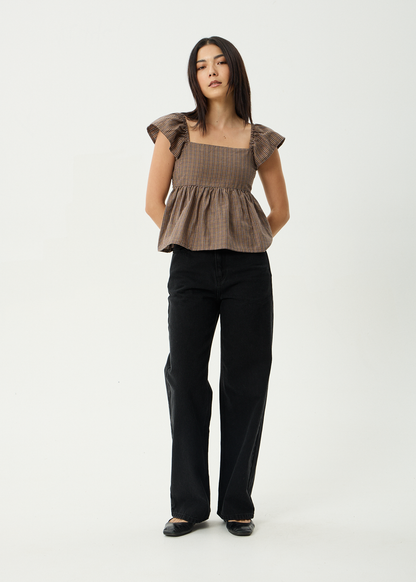 AFENDS Womens Hometown - Check Top - Coffee