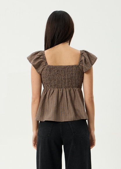AFENDS Womens Hometown - Check Top - Coffee