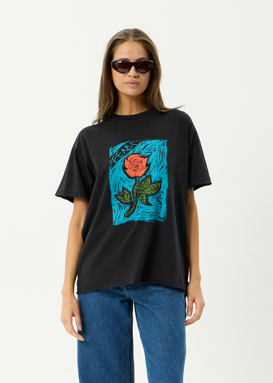 AFENDS Womens Single N Thorny - Oversized Tee - Stone Black