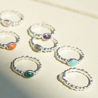 Amazonite Healing Stone Bobble Ring Sterling Silver