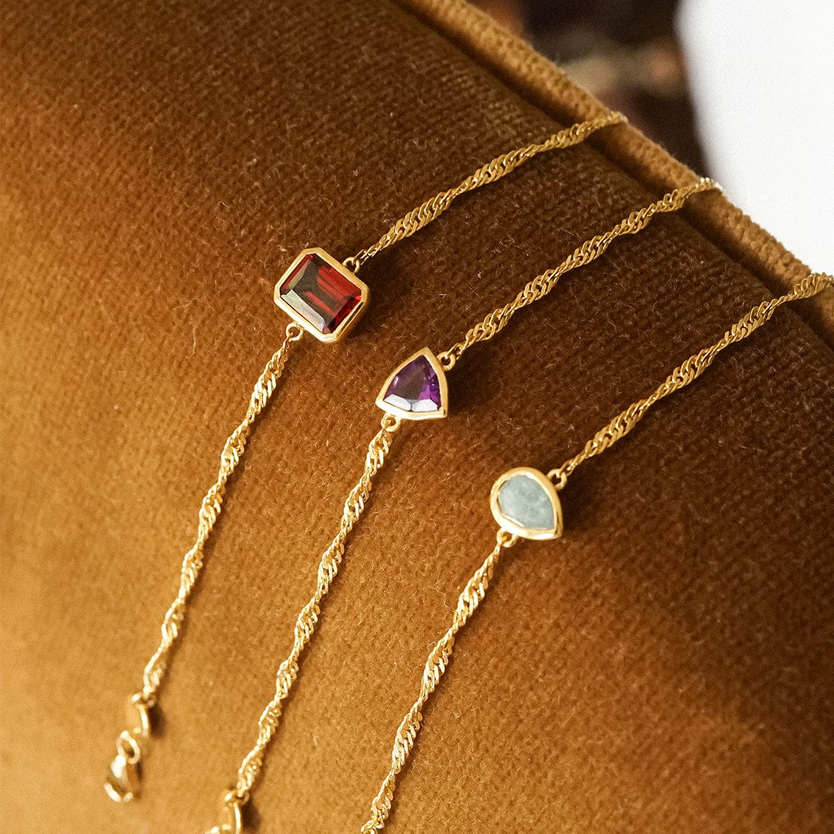 Amethyst February Birthstone Charm Bracelet 18ct Gold Plate