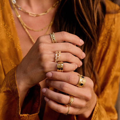 Amulet Band Ring 18ct Gold Plate