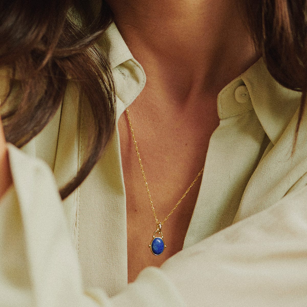Amulet Lapis Necklace 18ct Gold Plate