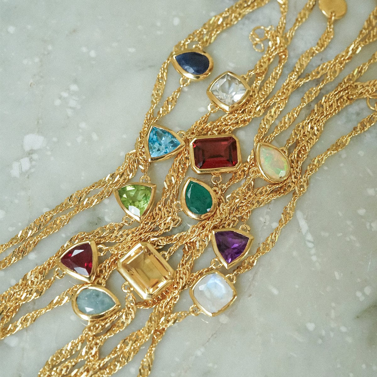 Aquamarine March Birthstone Charm Bracelet 18ct Gold Plate