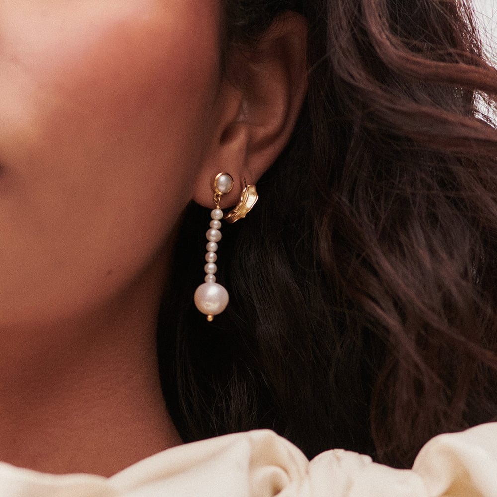 Baroque & Seed Pearl Drop Earrings 18ct Gold Plate
