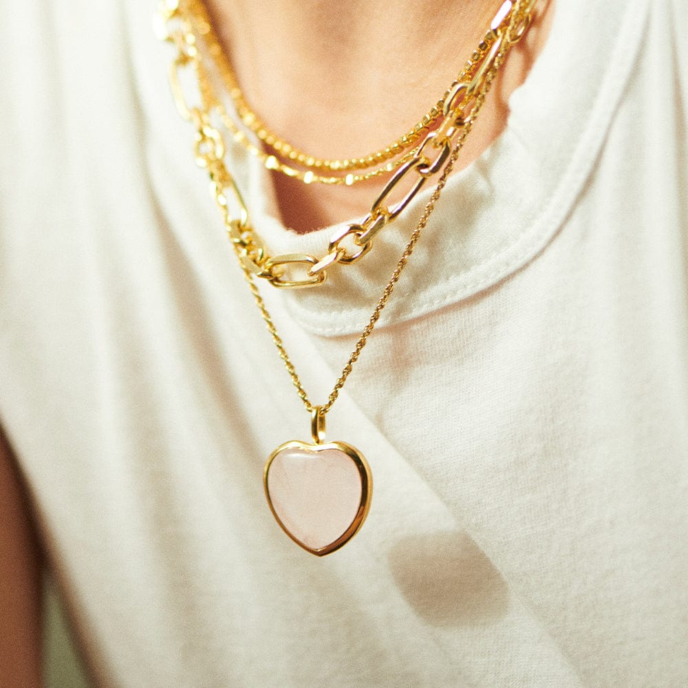 Beloved Rose Quartz Heart Pendant 18ct Gold Plate