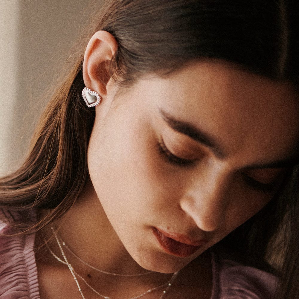 Bobble Heart Stud Earrings Sterling Silver
