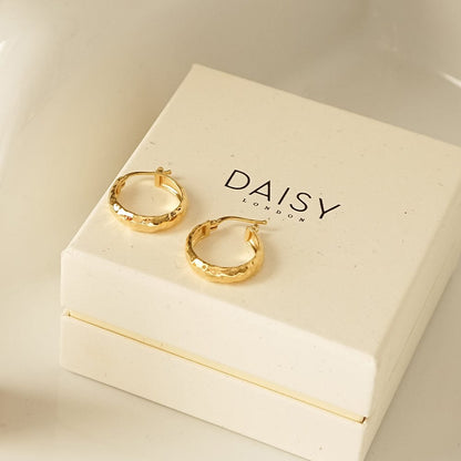 Textured Hoop Earrings 18ct Gold Plate