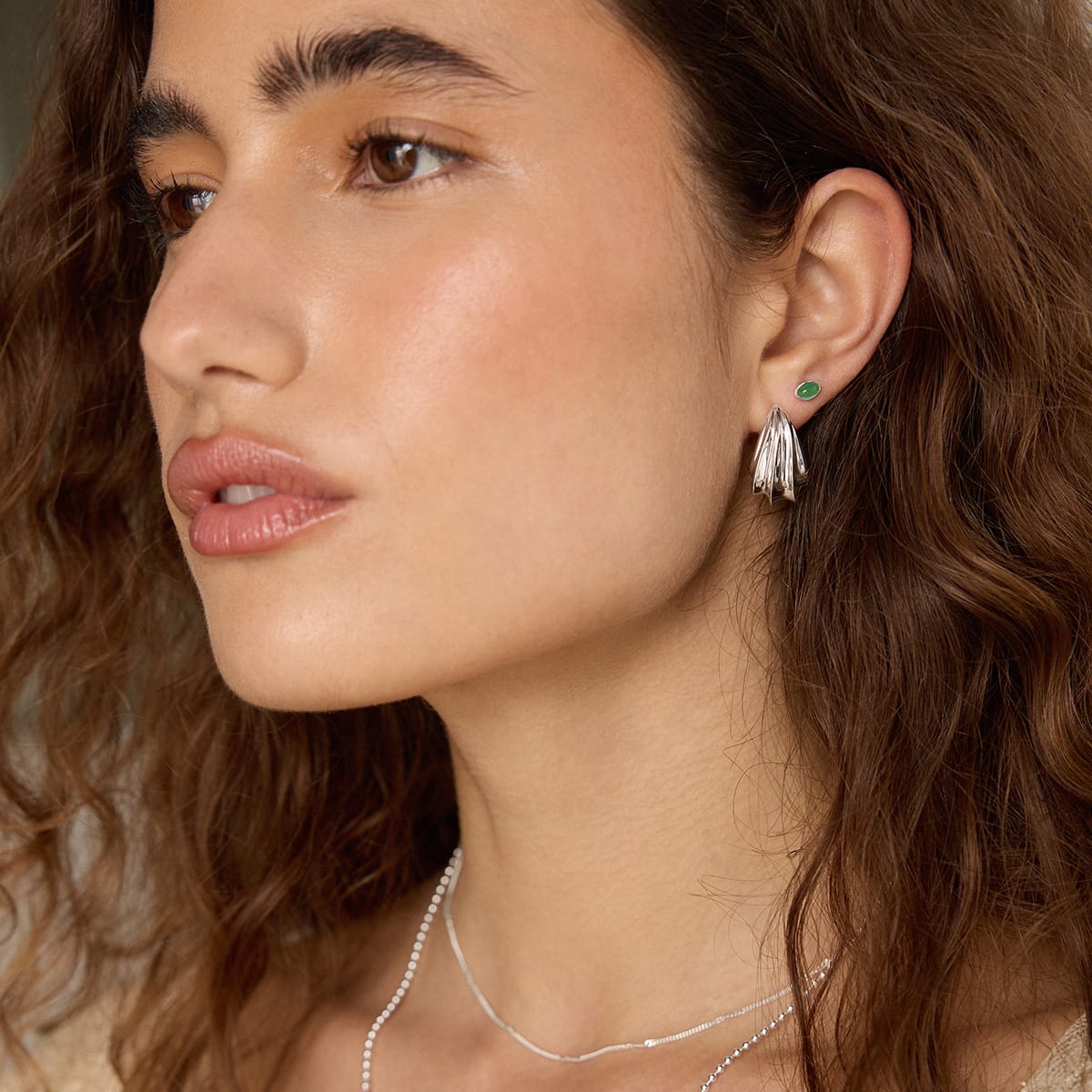 Bold Wave Stud Earrings Silver Plate