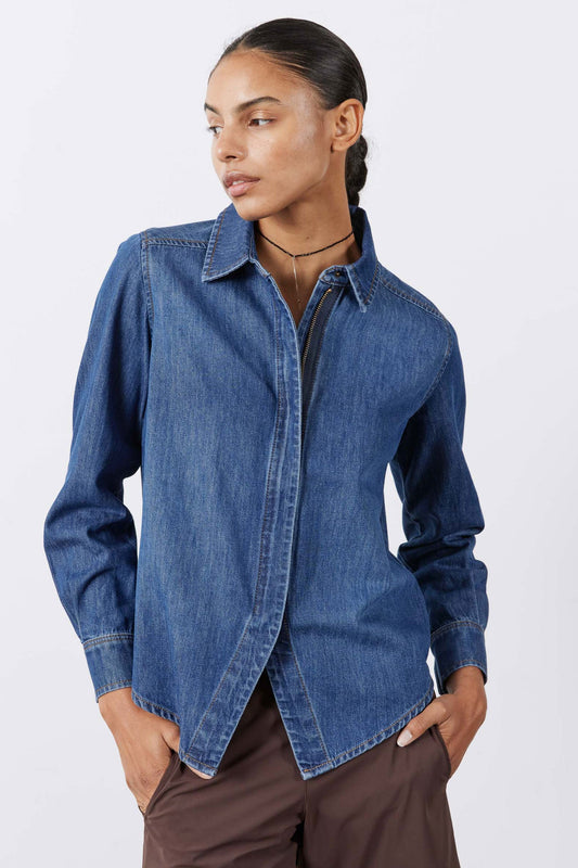 Denim Handkerchief With a Zipper Blouse
