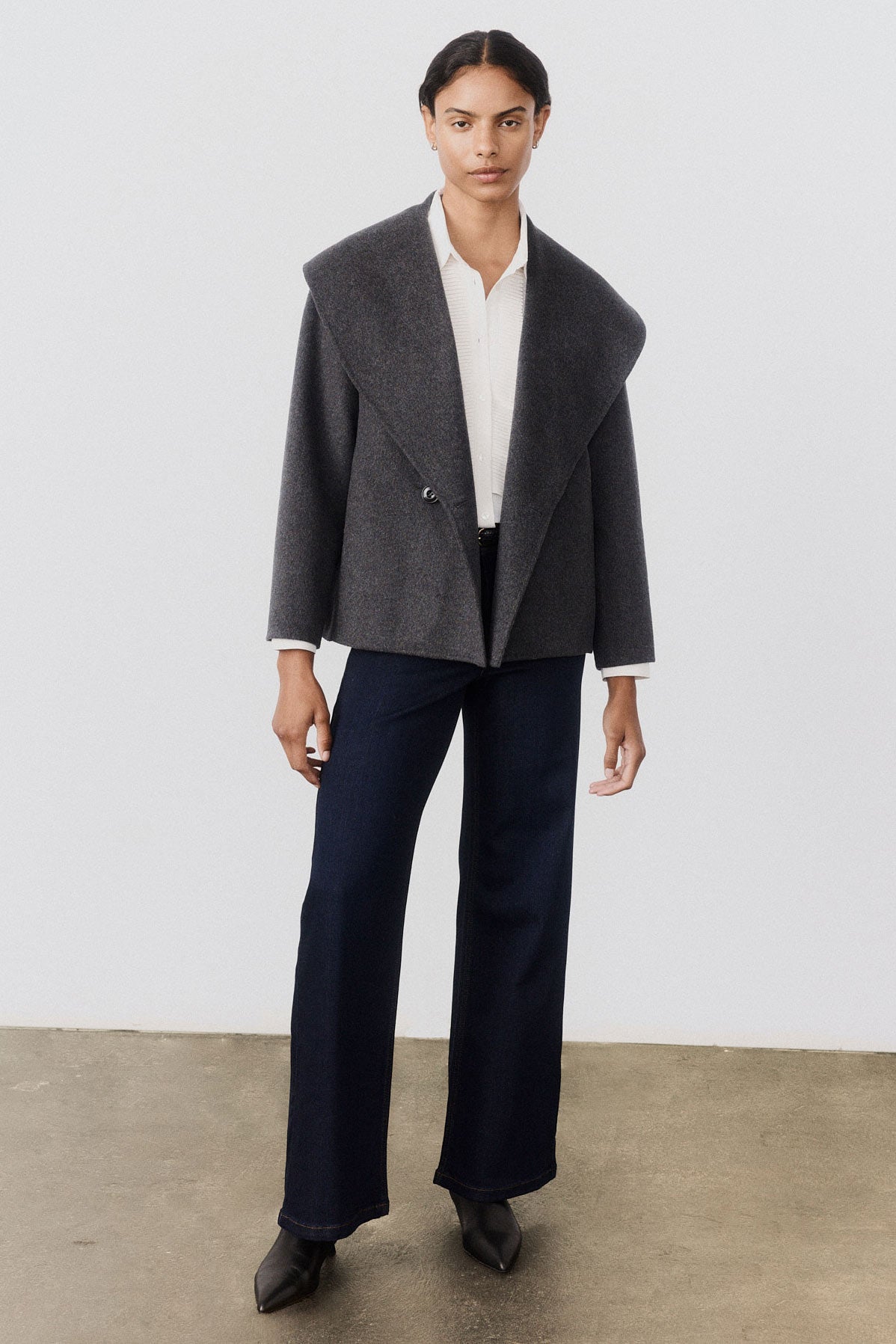 Double-Faced Cropped Wool Coat