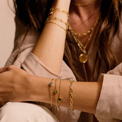 Emerald May Birthstone Charm Bracelet 18ct Gold Plate