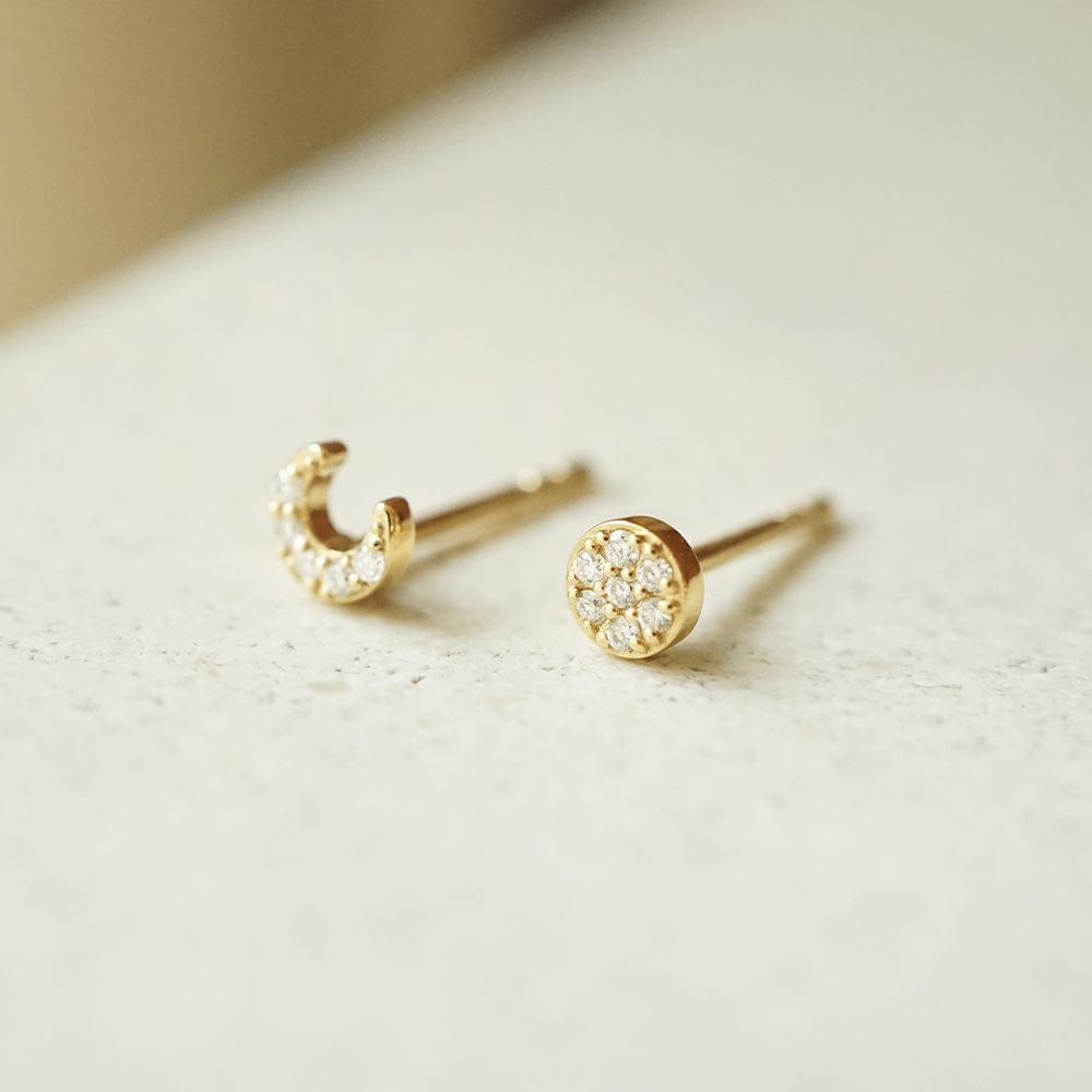 Estée Lalonde Fine Diamond Moon Stud Earring 14ct Solid Gold