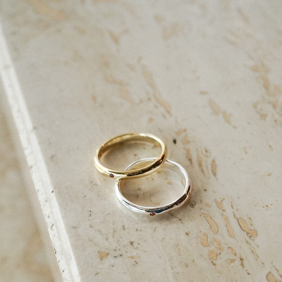 Estée Lalonde Garnet & Sapphire Band Ring 18ct Gold Plate