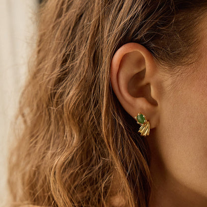 Green Aventurine Claw Stud Earrings 18ct Gold Plate