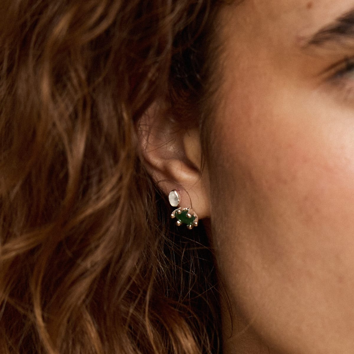 Green Aventurine Claw Stud Earrings Sterling Silver