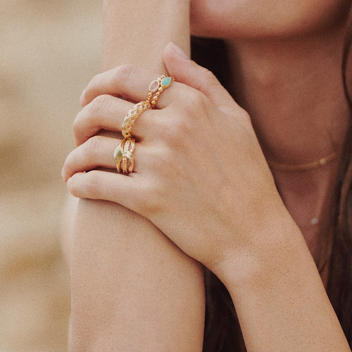 Healing Stone Bobble Ring 18ct Gold Plate