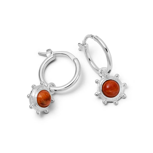 Red Coral Healing Stone Charm Earrings Sterling Silver
