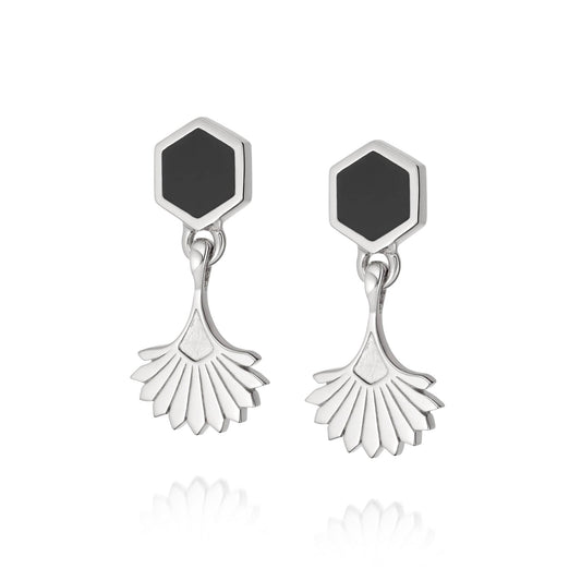 Hexagon Fan Drop Earrings Sterling Silver