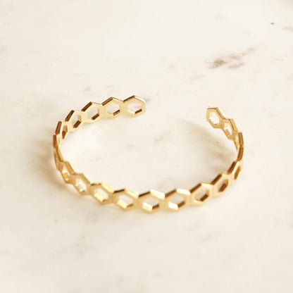 Hexagon Palm Cuff Bangle 18ct Gold Plate