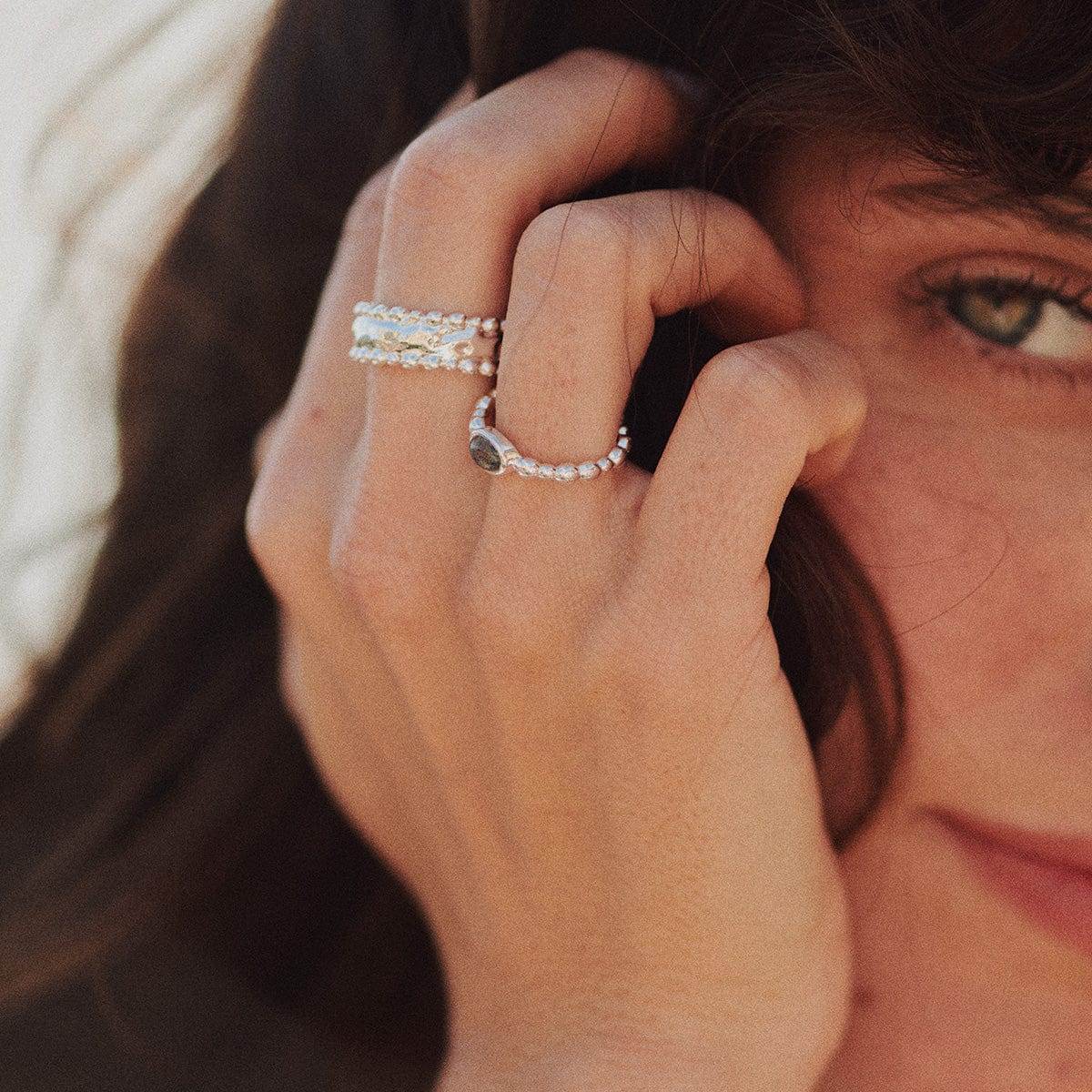 Labradorite Healing Stone Bobble Ring Sterling Silver