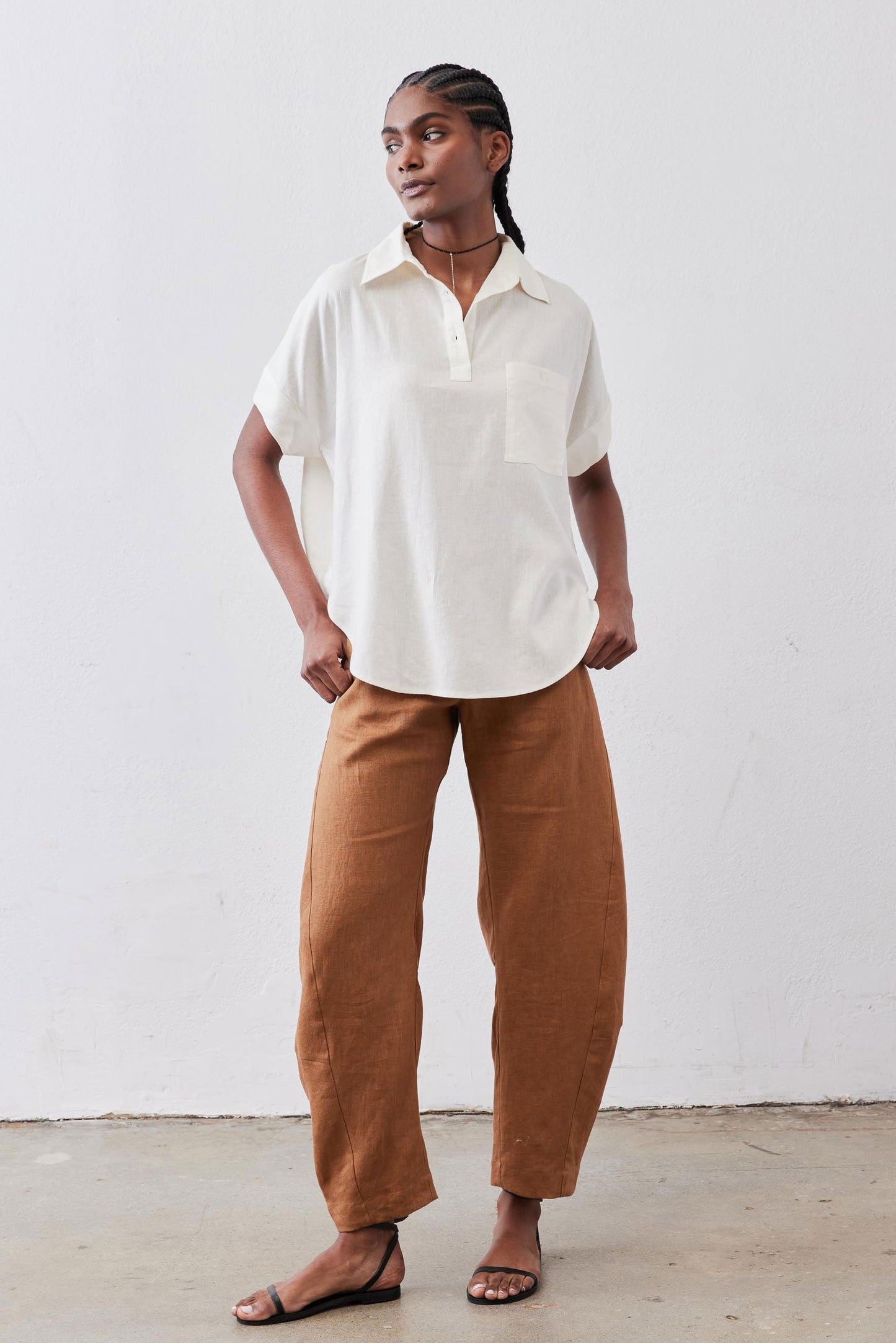 Pullover Short Sleeve Linen Blouse
