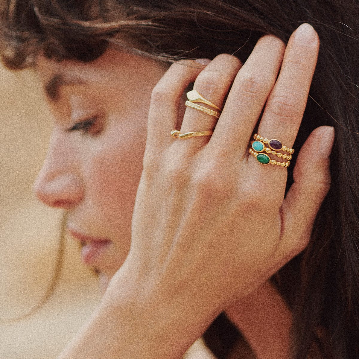 Malachite Healing Stone Bobble Ring 18ct Gold Plate
