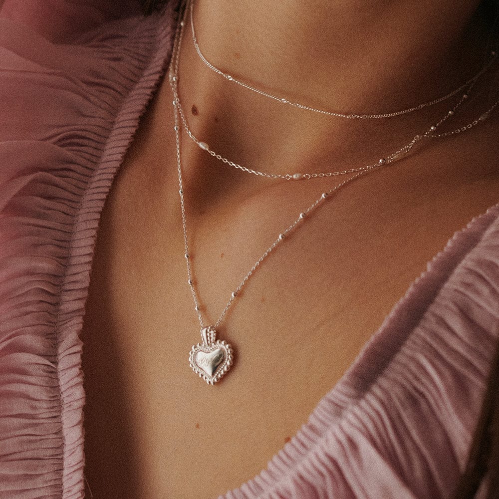 Mini Engravable Bobble Heart Necklace Sterling Silver