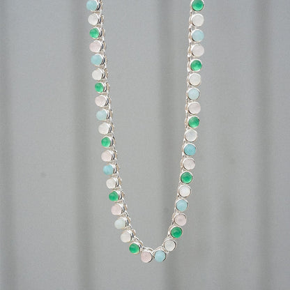 Mixed Gemstone Tennis Necklace Silver Plate