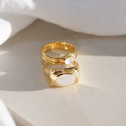 Moonstone Bold Ring 18ct Gold Plate