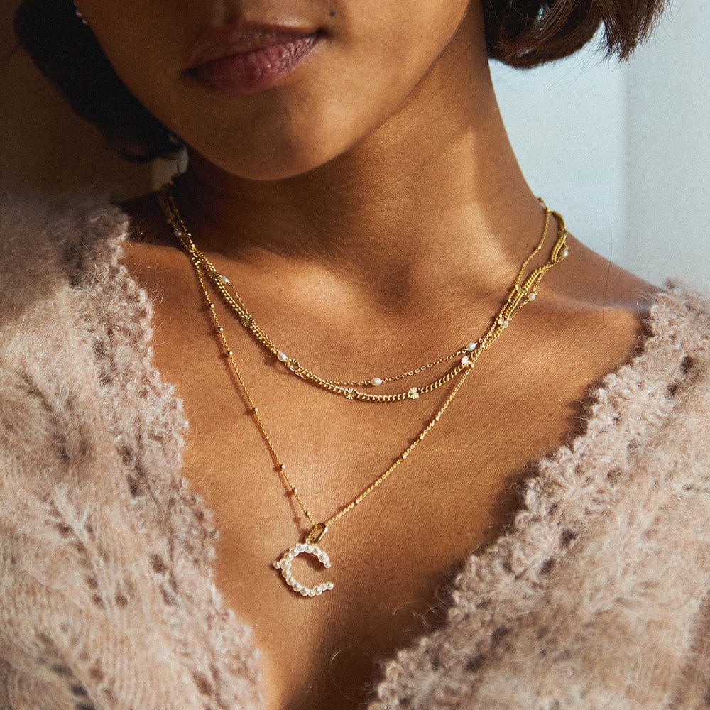 Pearl Initial Charm Pendant 18ct Gold Plate