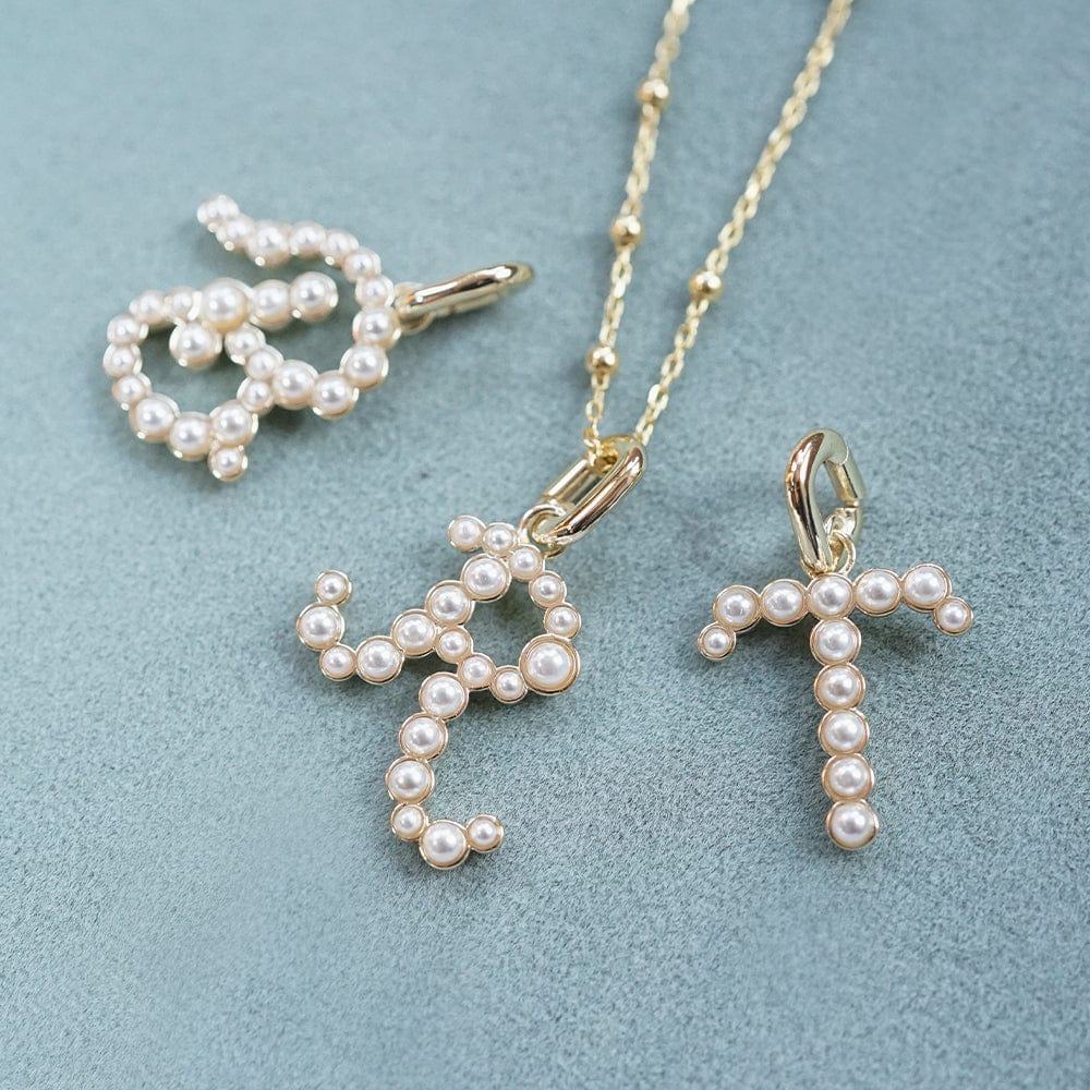 Pearl Initial Charm Necklace 18ct Gold Plate