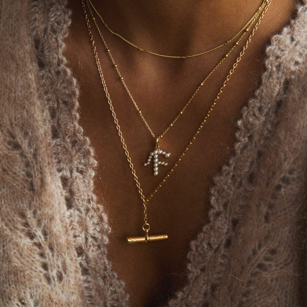 Pearl Initial Charm Necklace 18ct Gold Plate